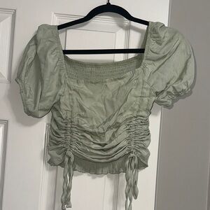 Elegant Sage Green Ruched Women's Top
